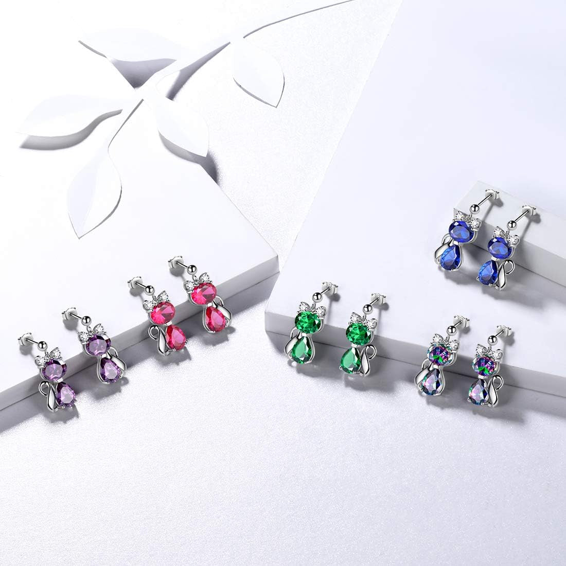 925 Sterling Silver Cat Necklace/Earrings Women Cute Animal Cats Jewelry Sets Crystal Cubic Zirconia Jewellery