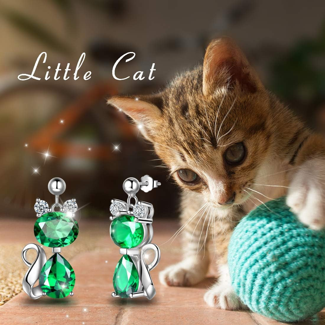 925 Sterling Silver Cat Necklace/Earrings Women Cute Animal Cats Jewelry Sets Crystal Cubic Zirconia Jewellery