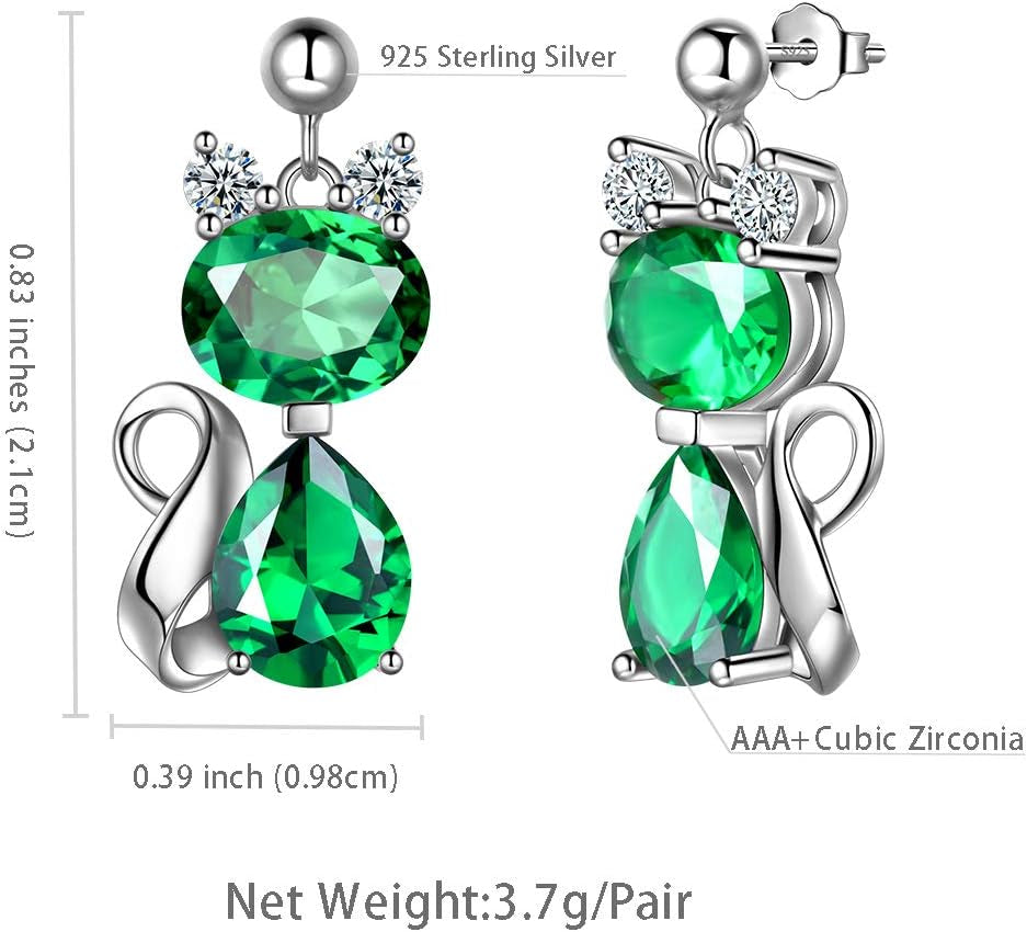 925 Sterling Silver Cat Necklace/Earrings Women Cute Animal Cats Jewelry Sets Crystal Cubic Zirconia Jewellery
