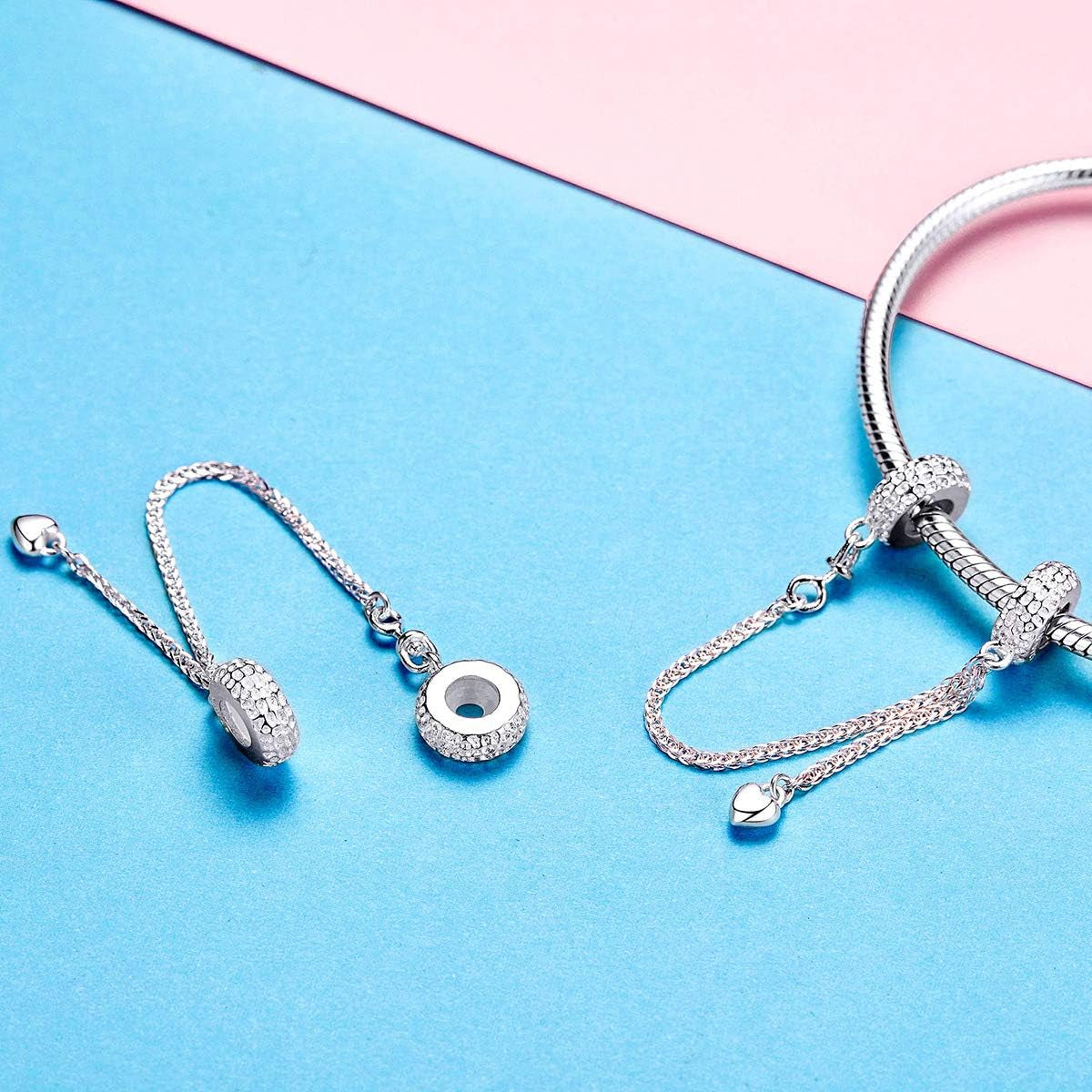 Heart Safety Chain Charm 925 Sterling Silver Beads Fit European Charms Bracelet & Necklace