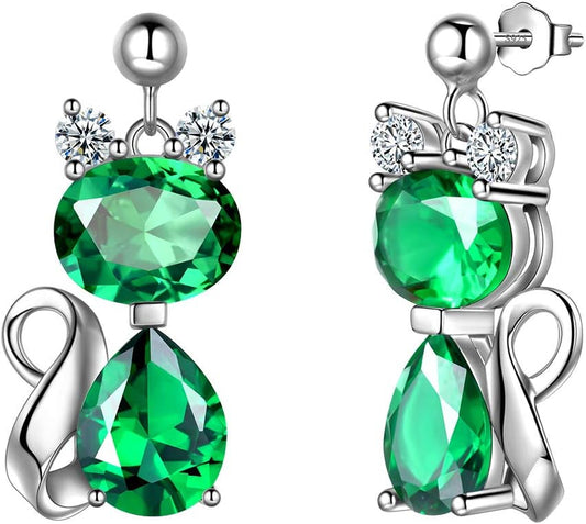925 Sterling Silver Cat Necklace/Earrings Women Cute Animal Cats Jewelry Sets Crystal Cubic Zirconia Jewellery